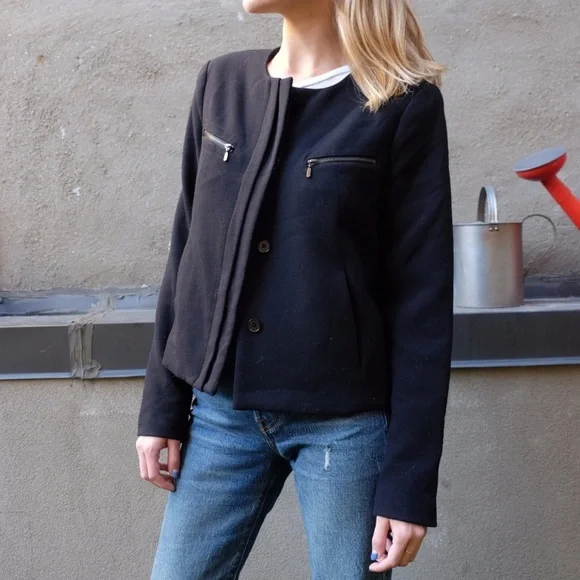 GAP Black Structured Crop Shell Tailored Collarless Blazer Career Jacket • Small - Picture 6 of 10